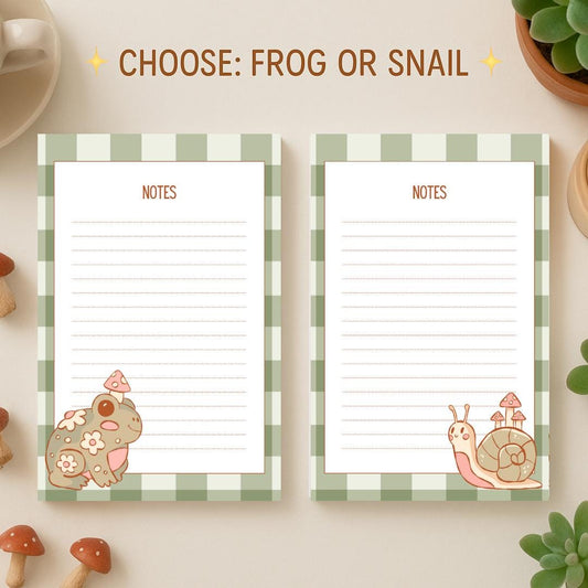 Handmade Cottagecore Notepad: Mushroom, Frog or Snail Design