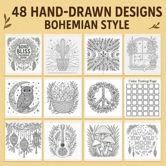 Boho Bliss Coloring Book: Hand-Drawn Bohemian Designs for Relaxation & Stress Relief
