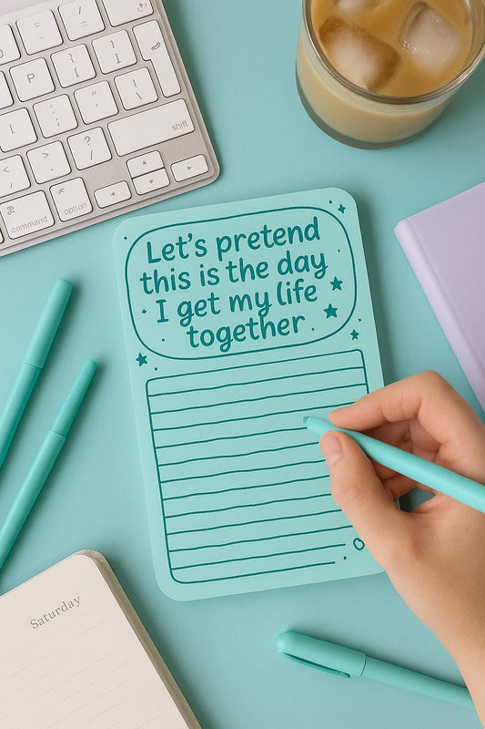 Funny Aqua Notepad: "Get My Life Together" 4x6 Memo Pad