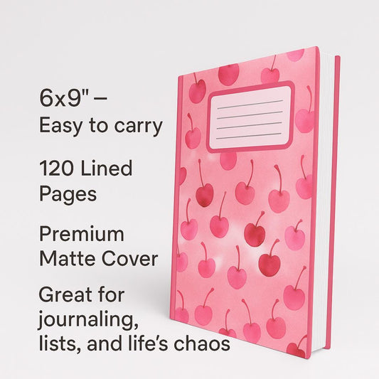 Cherry Notebook: Pink Watercolor Journal, Kawaii Stationery (6x9 Lined Pages)