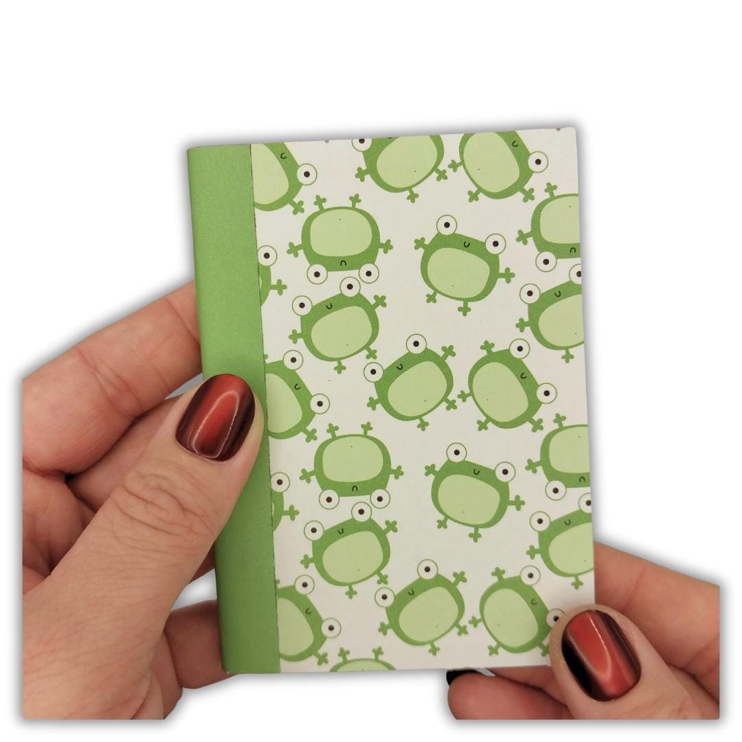 Handmade Mini Notebook | Green Frog Pattern, Pocket Journal