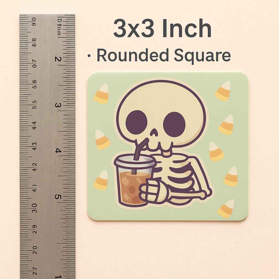 Skeleton Coffee Sticker: Spooky Cute Halloween Vinyl Decal for Laptops, Journals & Water Bottles