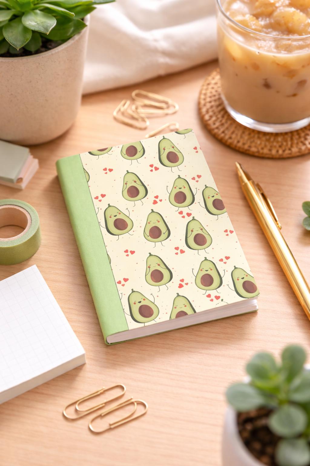 Handmade Mini Avocado Notebook – Pocket Journal, Kawaii Stationery (3.25x4.5 in)