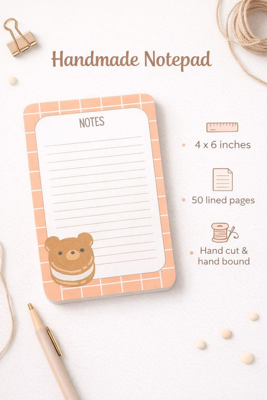 Kawaii Bear Notes Notepad 4x6 Handmade Lined Memo Pad with 50 Pages