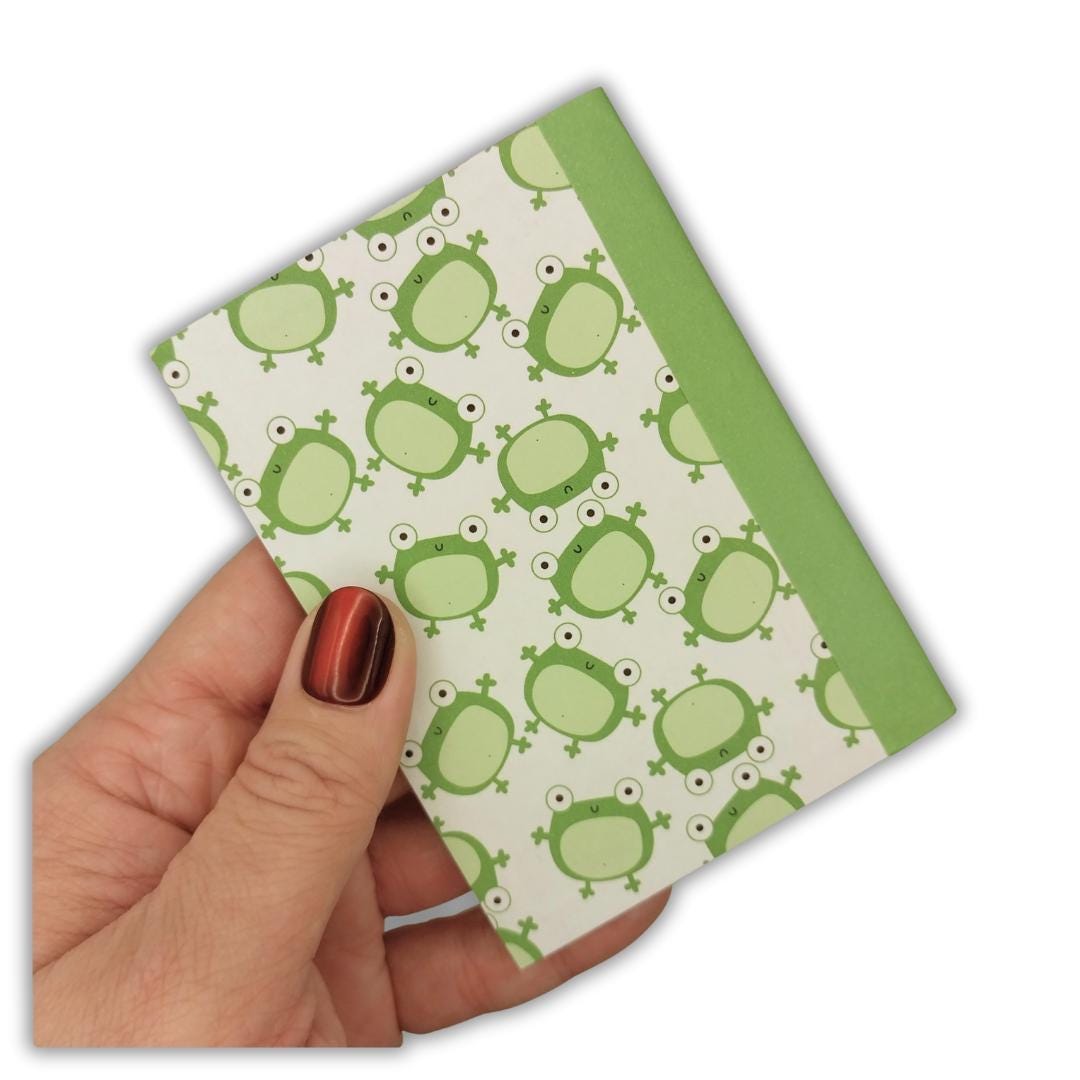 Handmade Mini Notebook | Green Frog Pattern, Pocket Journal