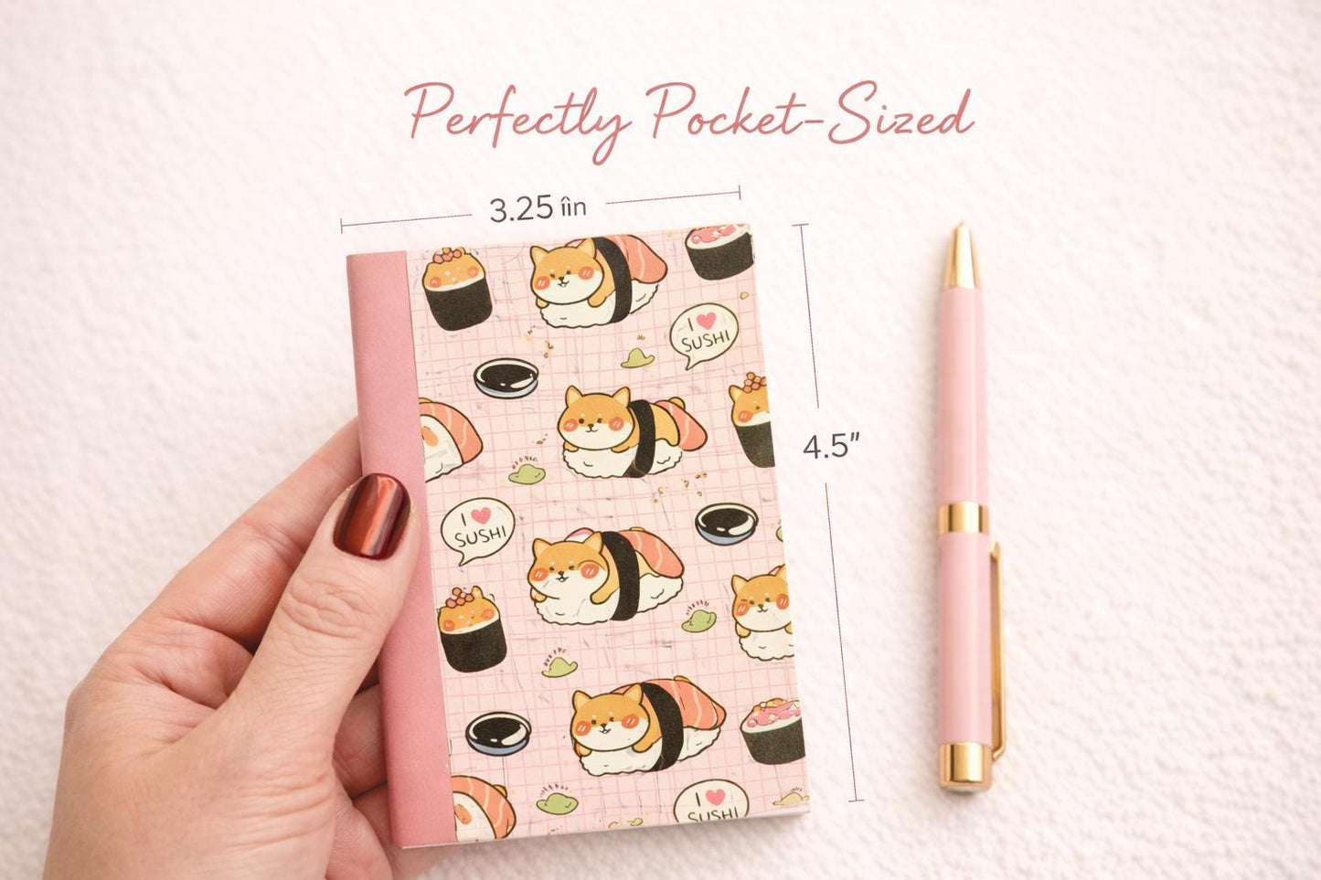 Sushi Dog Mini Notebook – Handmade Kawaii Pocket Journal