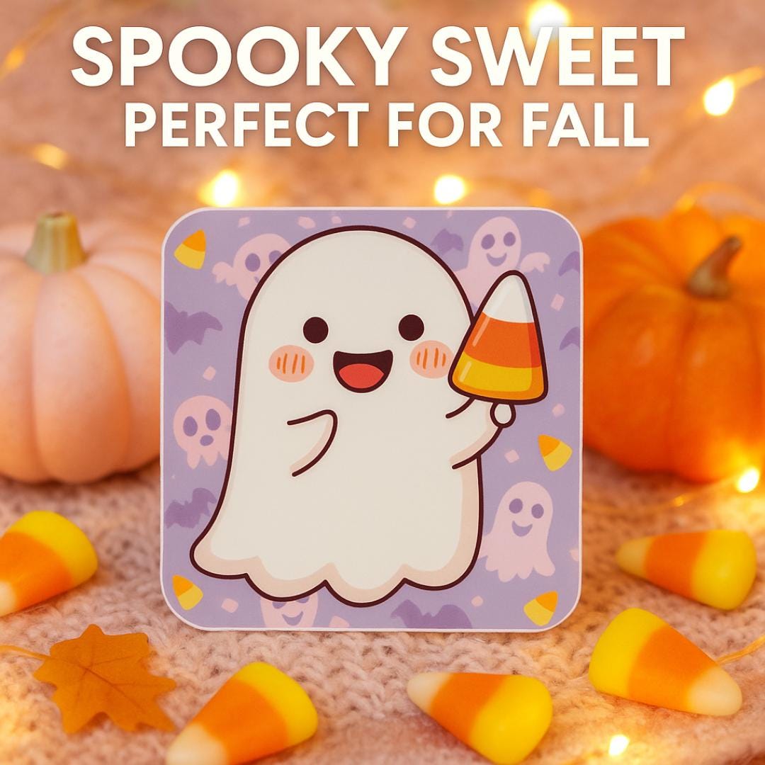 Kawaii Ghost Sticker: Candy Corn Halloween Vinyl Decal