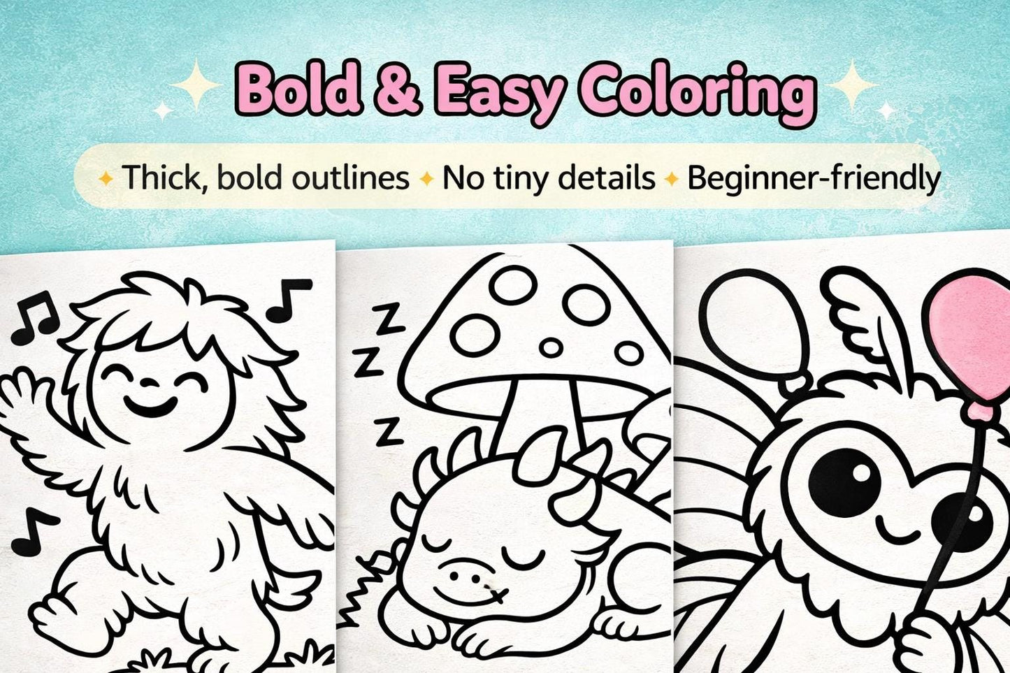 Cryptid Cuties Coloring Book: Bold & Easy Cryptid Designs for Kids and Adults