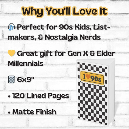 I Love 90s Notebook: Retro Checkered Journal in Black & White