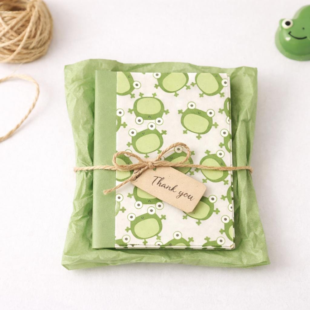 Handmade Mini Notebook | Green Frog Pattern, Pocket Journal