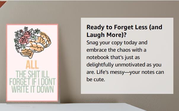 Funny Brain Notebook: Sarcastic Journal for Forgetful People