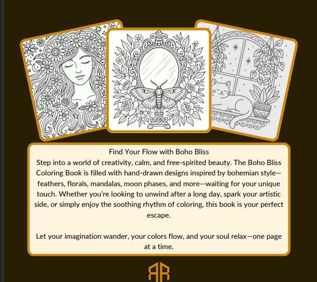 Boho Bliss Coloring Book: Hand-Drawn Bohemian Designs for Relaxation & Stress Relief