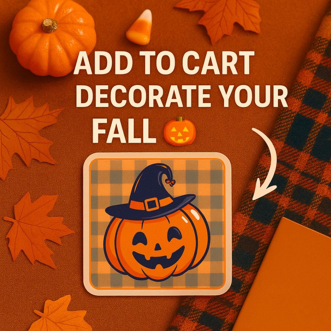 Kawaii Pumpkin Witch Hat Sticker: Glossy Halloween Vinyl Decal