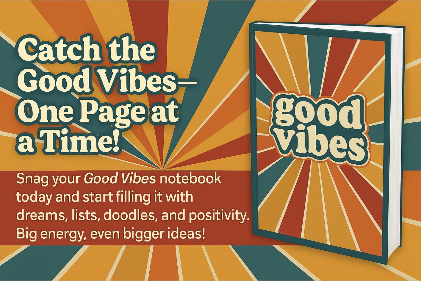 Good Vibes Notebook: Retro 70s Style Journal with 120 Lined Pages