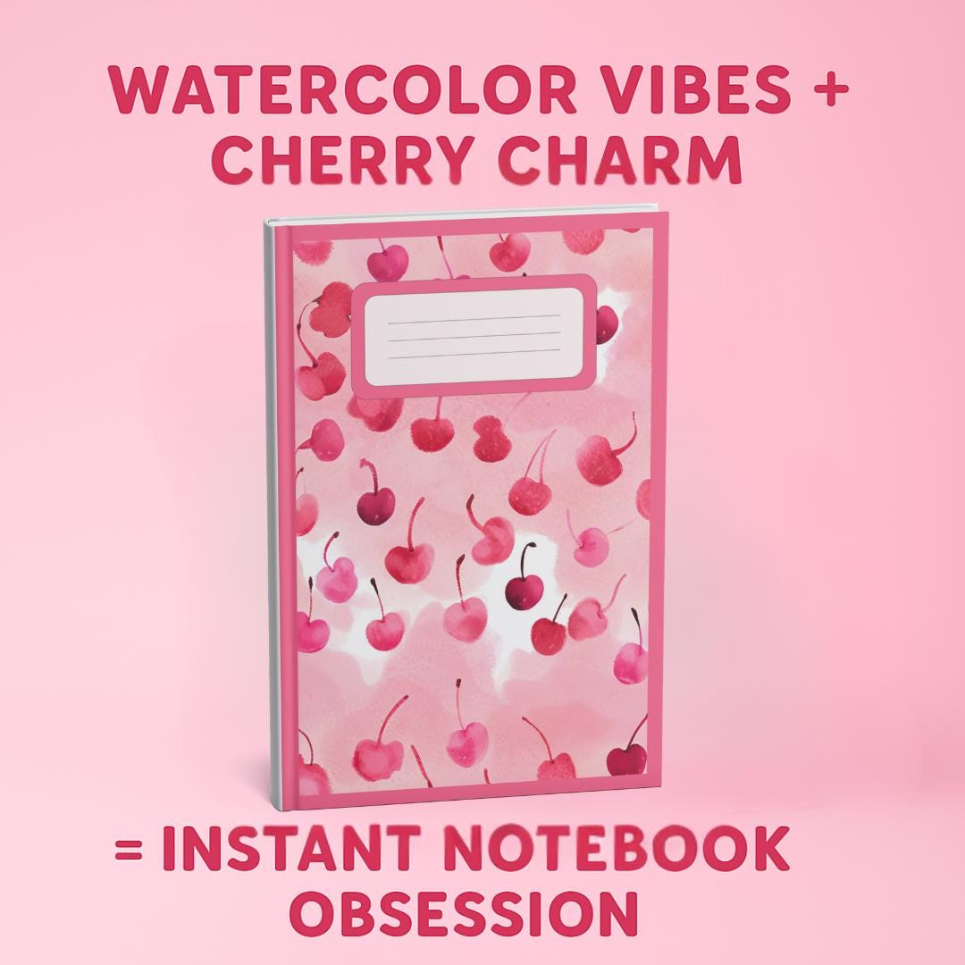 Cherry Notebook: Pink Watercolor Journal, Kawaii Stationery (6x9 Lined Pages)