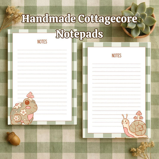 Handmade Cottagecore Notepad: Mushroom, Frog or Snail Design