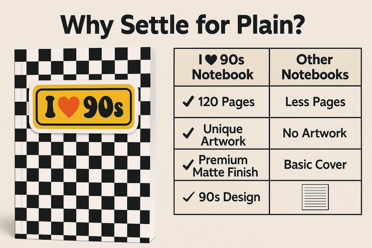 I Love 90s Notebook: Retro Checkered Journal in Black & White