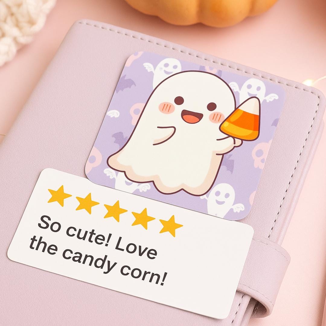 Kawaii Ghost Sticker: Candy Corn Halloween Vinyl Decal