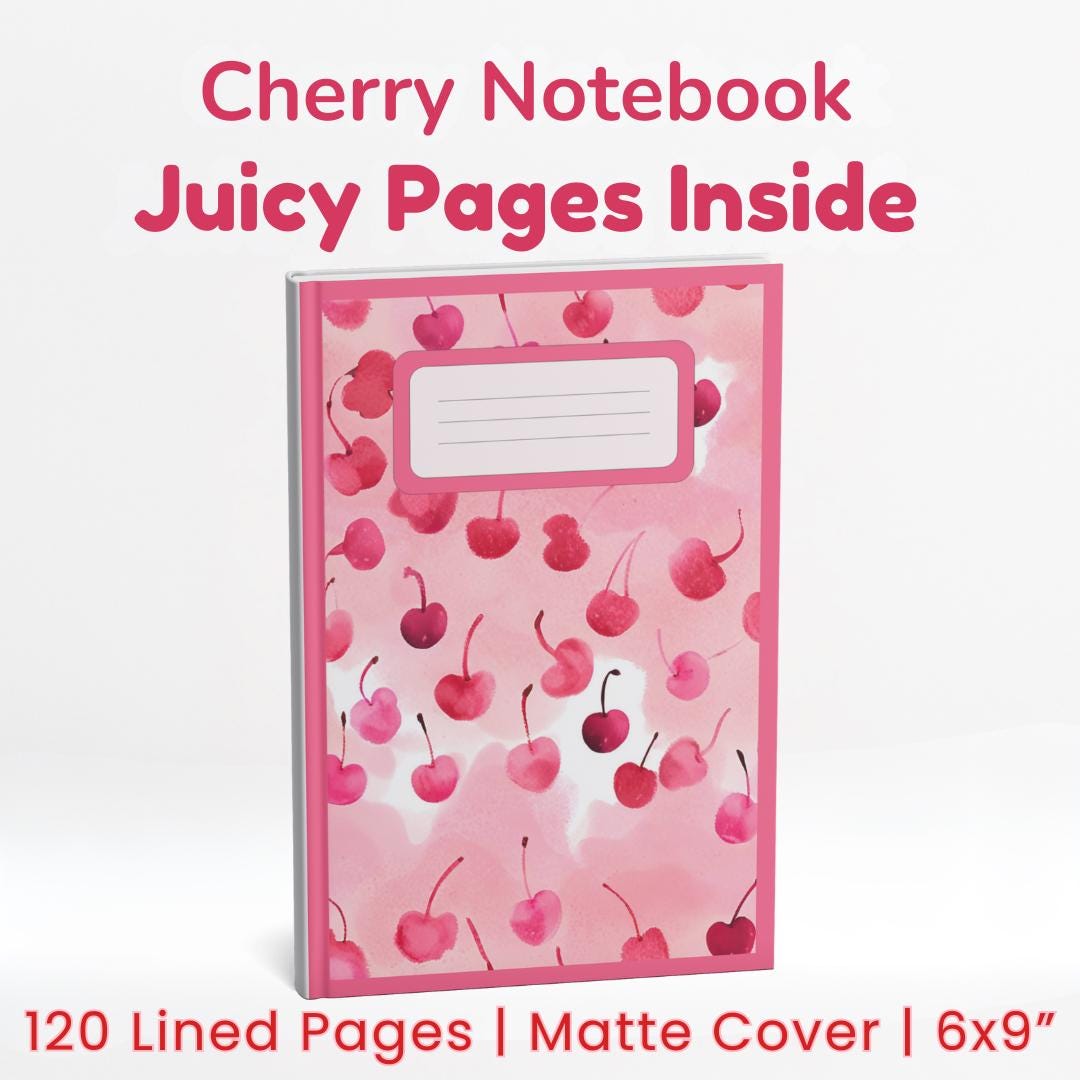Cherry Notebook: Pink Watercolor Journal, Kawaii Stationery (6x9 Lined Pages)