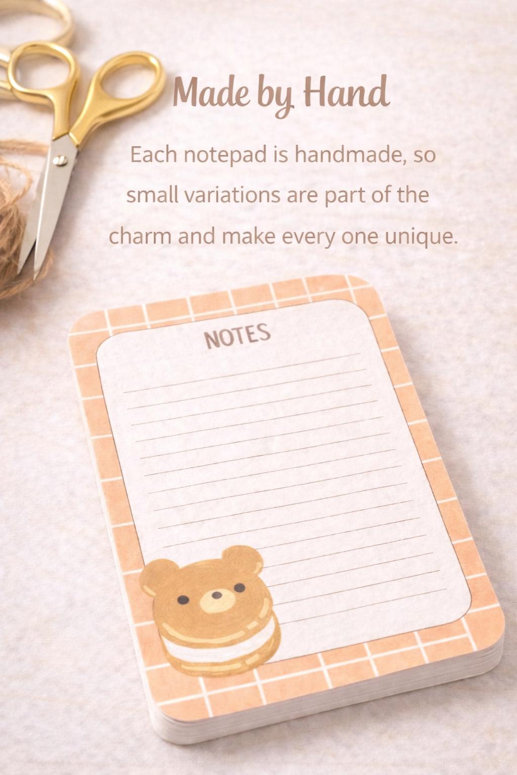 Kawaii Bear Notes Notepad 4x6 Handmade Lined Memo Pad with 50 Pages