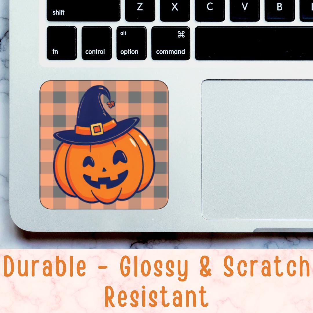Kawaii Pumpkin Witch Hat Sticker: Glossy Halloween Vinyl Decal