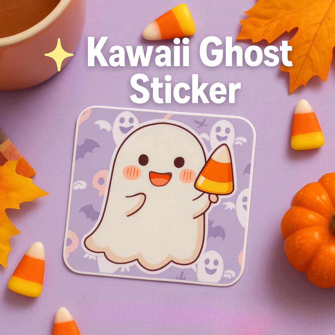 Kawaii Ghost Sticker: Candy Corn Halloween Vinyl Decal