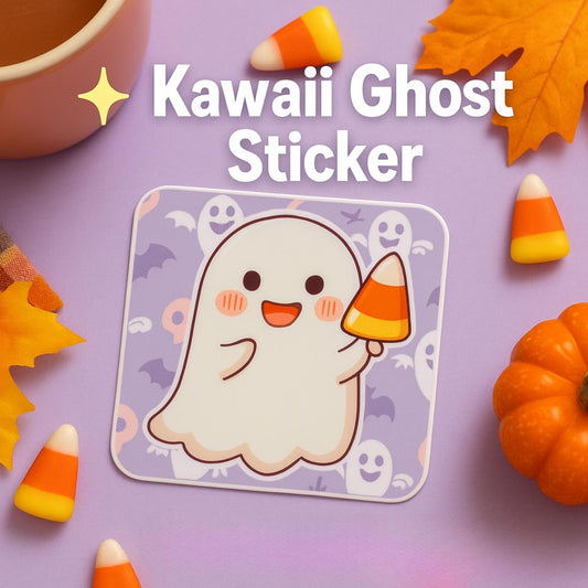 Kawaii Ghost Sticker: Candy Corn Halloween Vinyl Decal