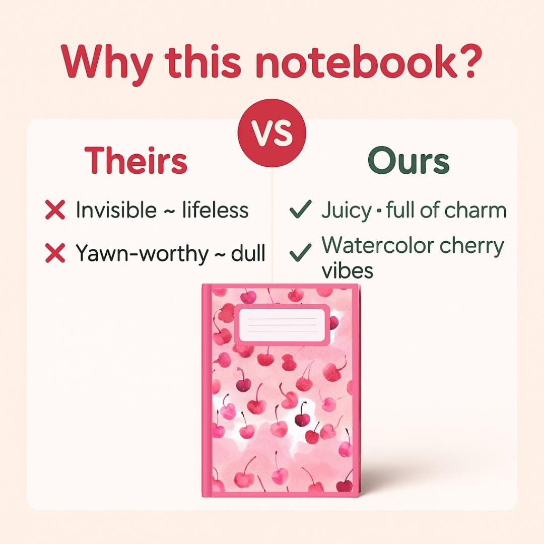 Cherry Notebook: Pink Watercolor Journal, Kawaii Stationery (6x9 Lined Pages)