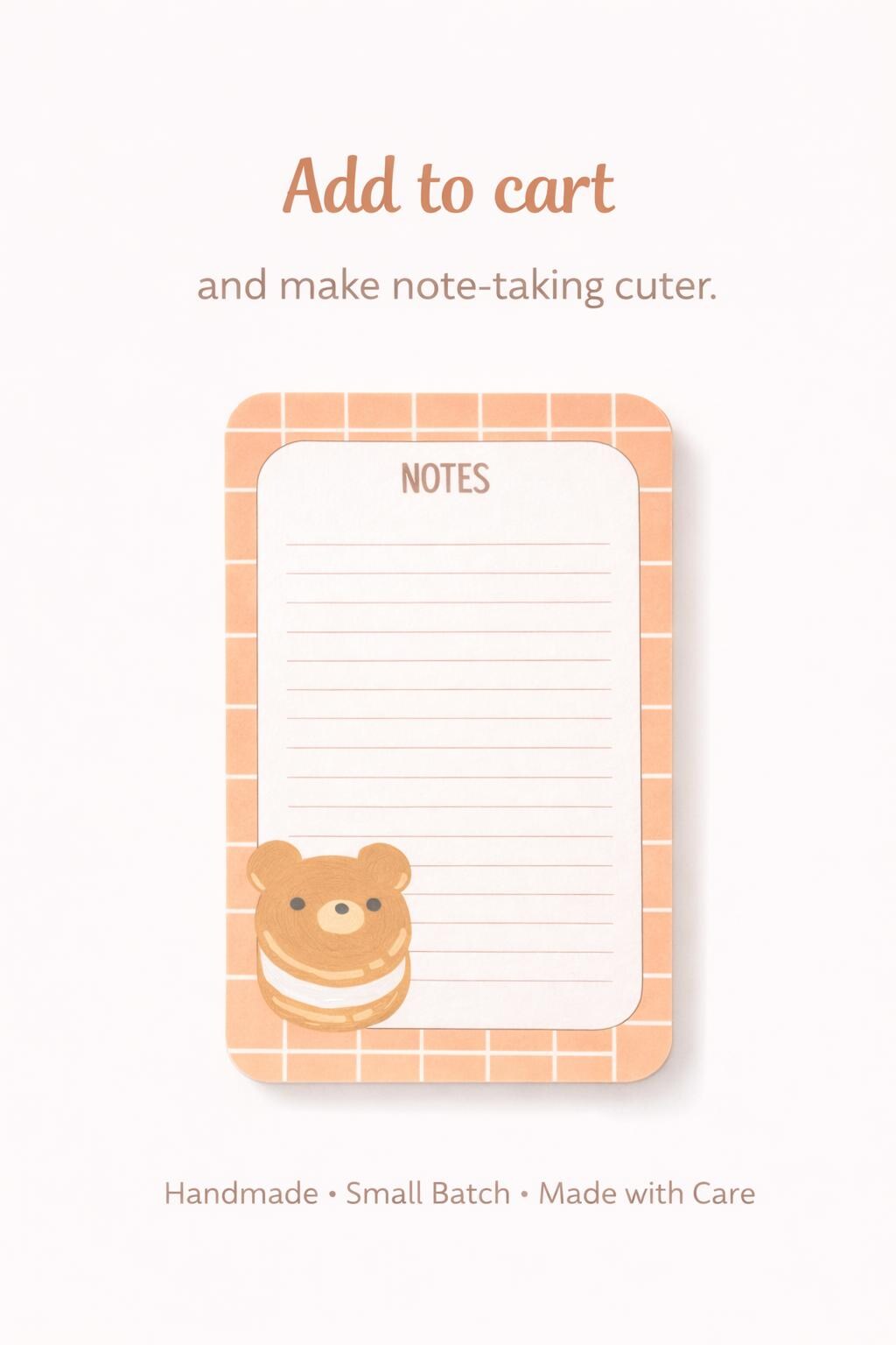Kawaii Bear Notes Notepad 4x6 Handmade Lined Memo Pad with 50 Pages