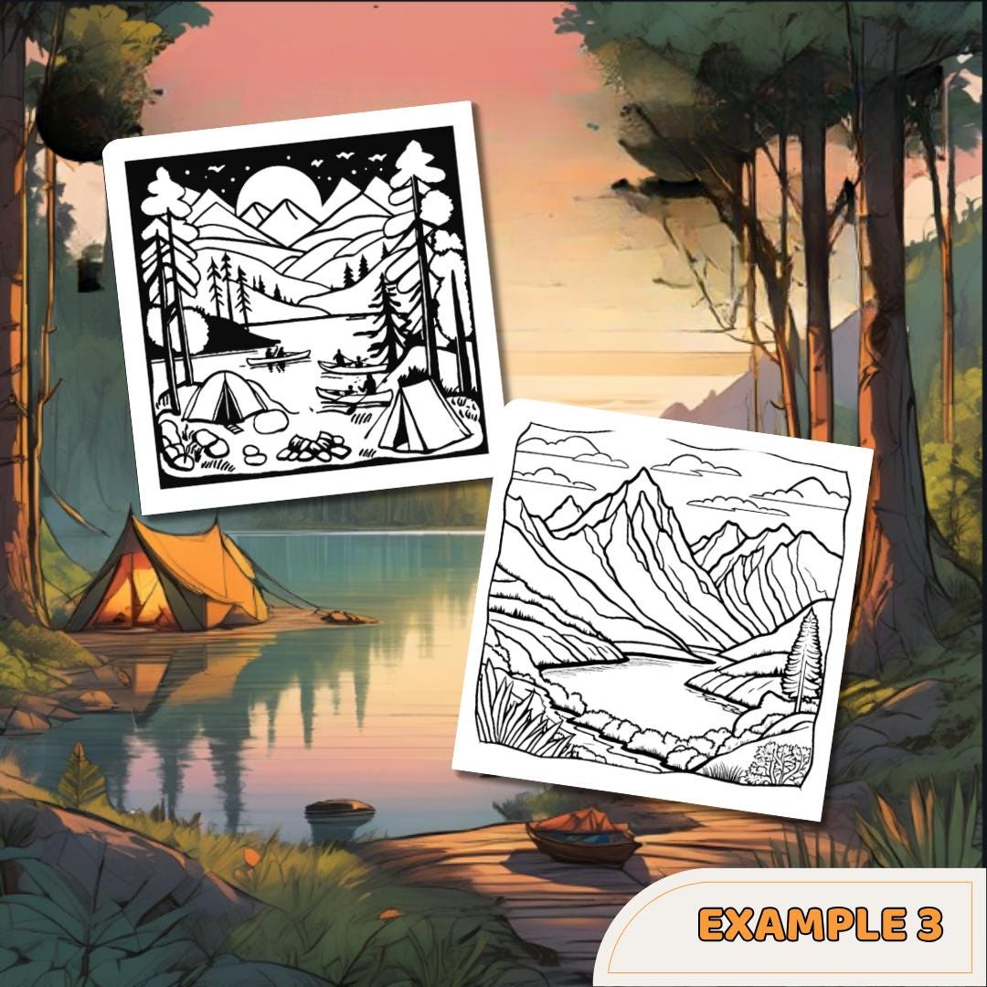 Canoe & Camp Adventures Coloring Book: Relaxing Nature Scenes with Tents, Lakes and Mountains
