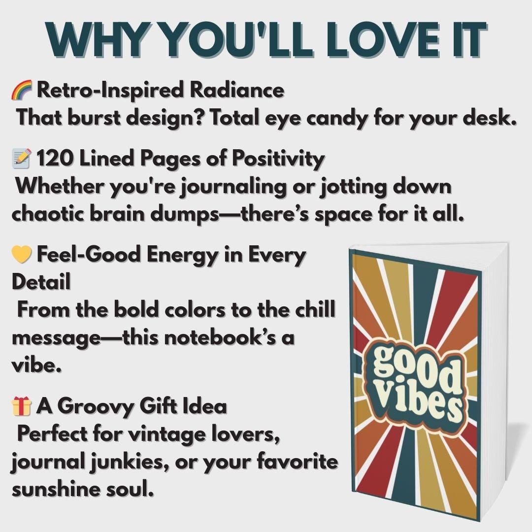 Good Vibes Notebook: Retro 70s Style Journal with 120 Lined Pages
