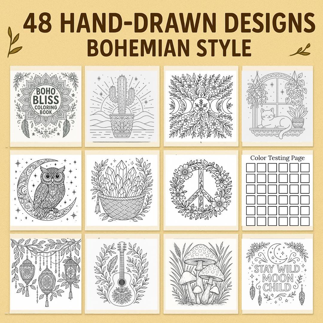 Boho Bliss Coloring Book: Hand-Drawn Bohemian Designs for Relaxation & Stress Relief