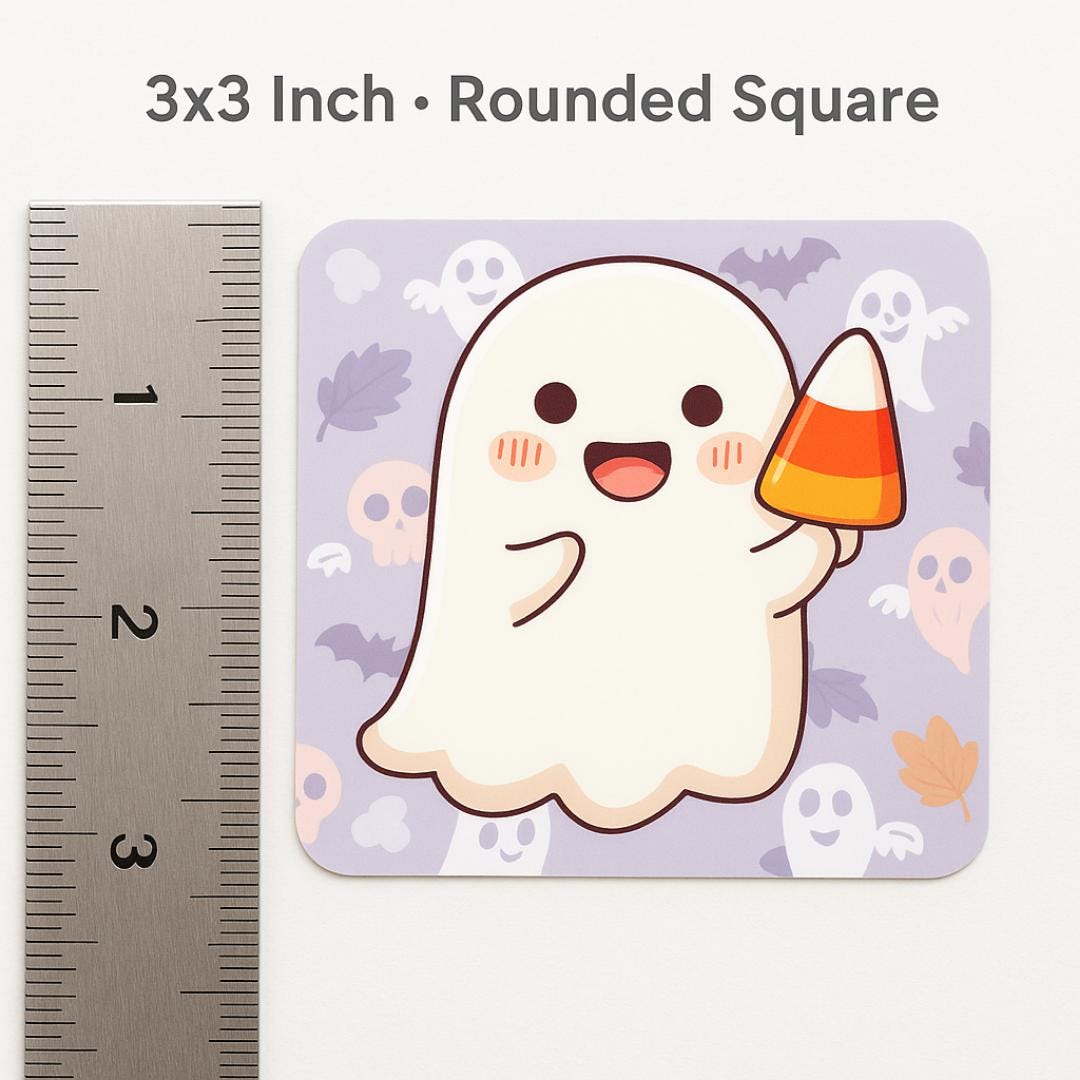 Kawaii Ghost Sticker: Candy Corn Halloween Vinyl Decal