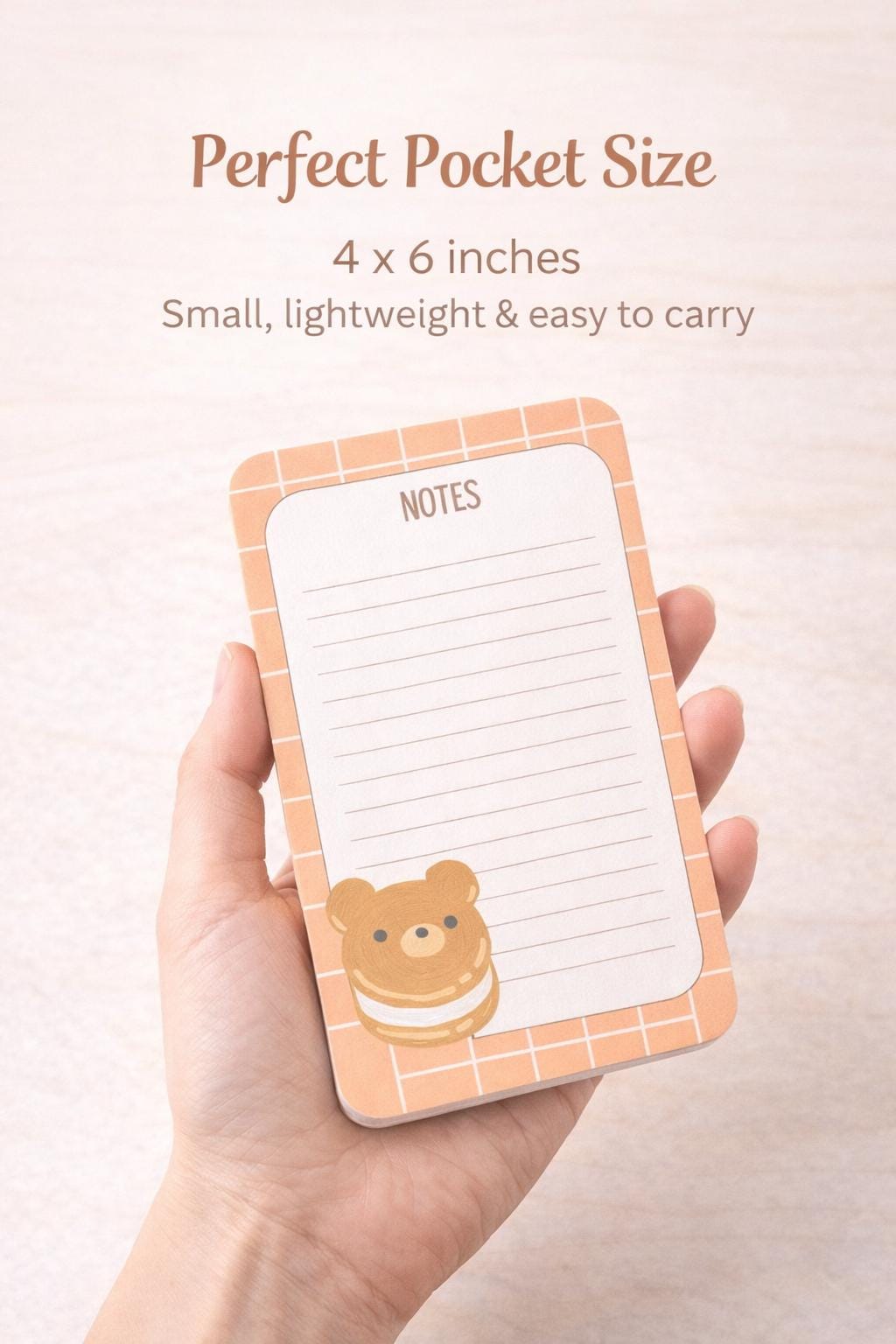 Kawaii Bear Notes Notepad 4x6 Handmade Lined Memo Pad with 50 Pages