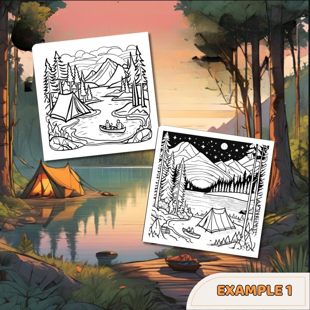 Canoe & Camp Adventures Coloring Book: Relaxing Nature Scenes with Tents, Lakes and Mountains