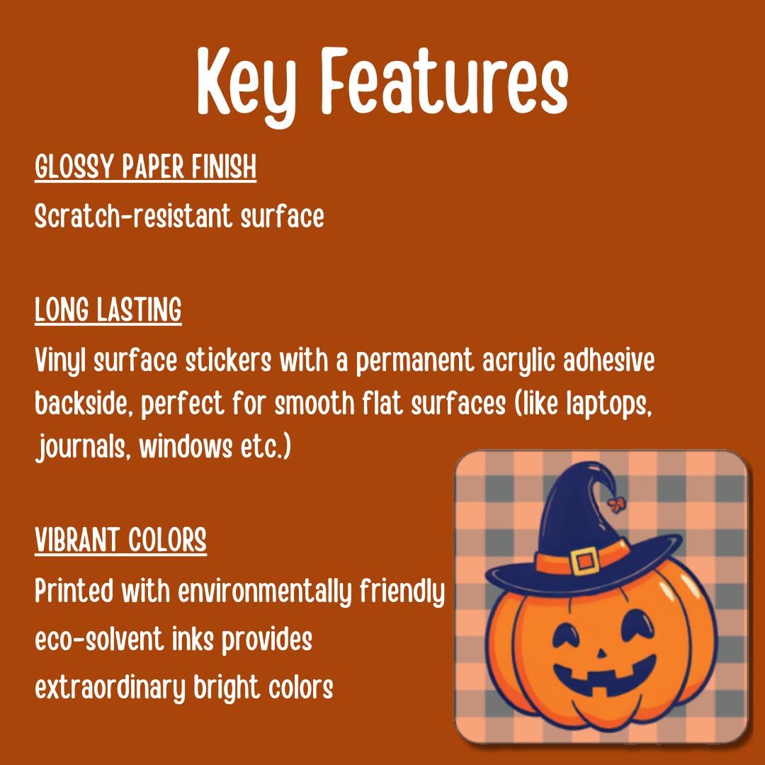 Kawaii Pumpkin Witch Hat Sticker: Glossy Halloween Vinyl Decal