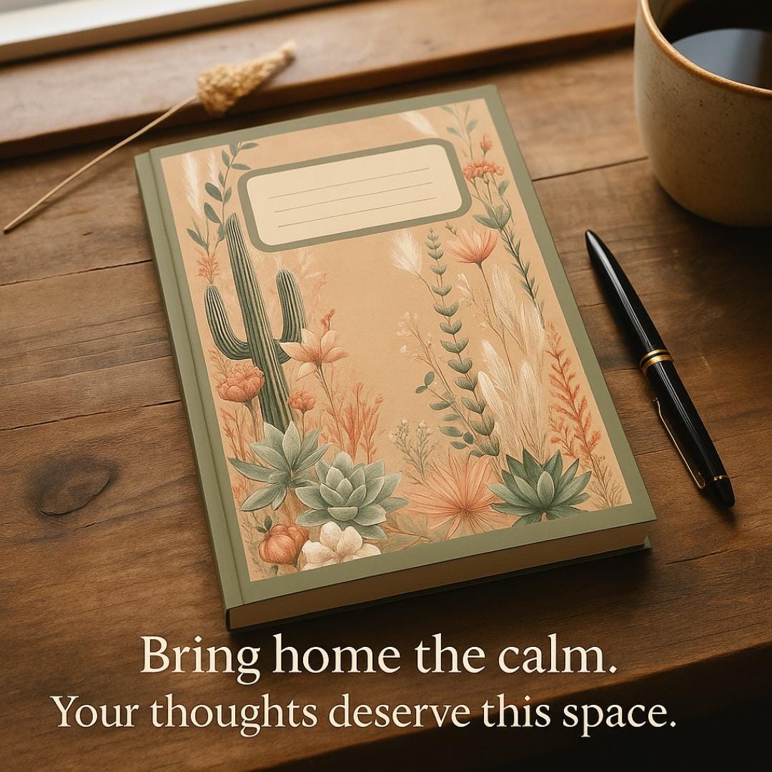 Boho Desert Botanical Notebook: Wildflower & Cactus Floral Journal with Lined Pages