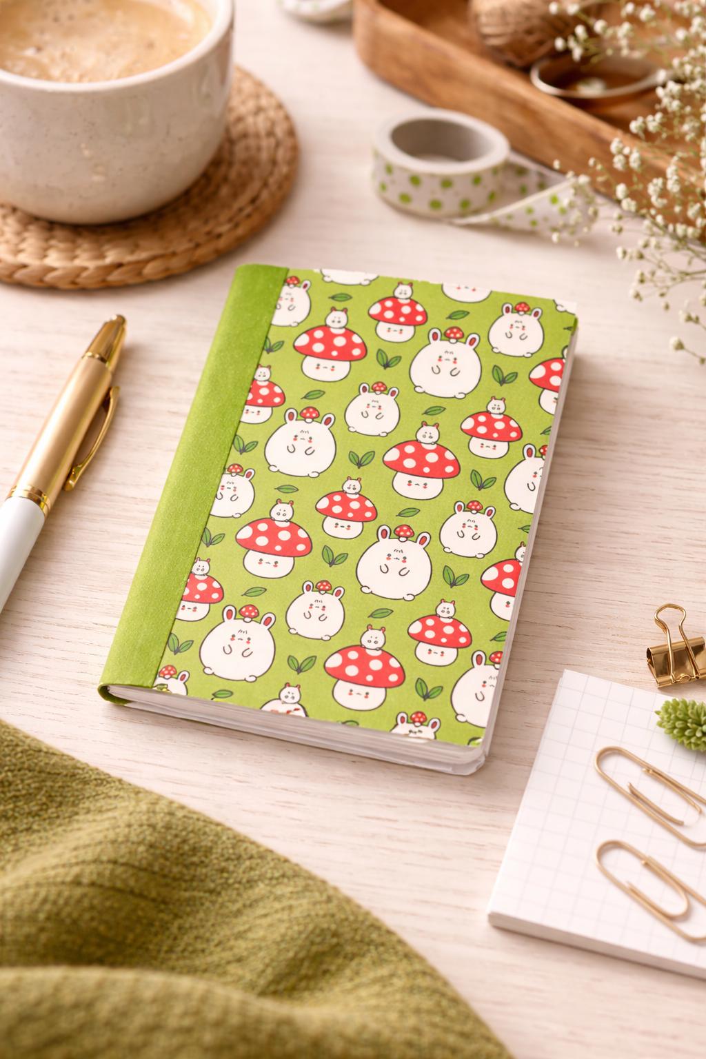 Handmade Mini Composition Notebook – Mushroom Bunny Kawaii Pocket Journal