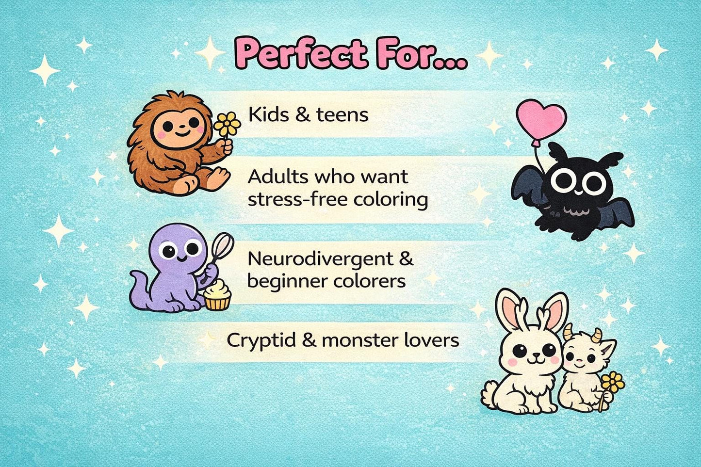 Cryptid Cuties Coloring Book: Bold & Easy Cryptid Designs for Kids and Adults