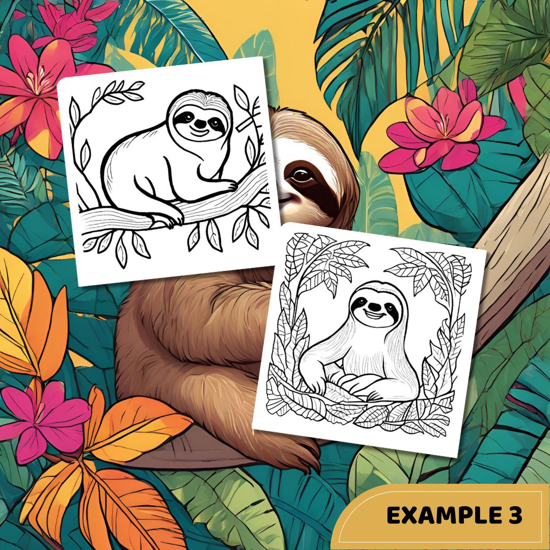 Sloth Coloring Book: 50 Jungle Animal Pages (Digital Download)