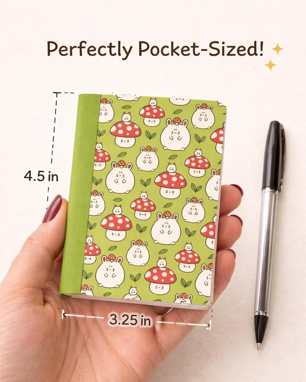 Handmade Mini Notebook | Green Frog Pattern, Pocket Journal