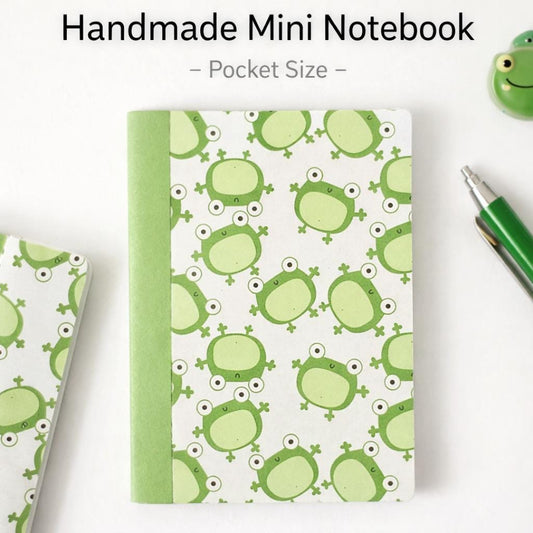 Handmade Mini Notebook | Green Frog Pattern, Pocket Journal