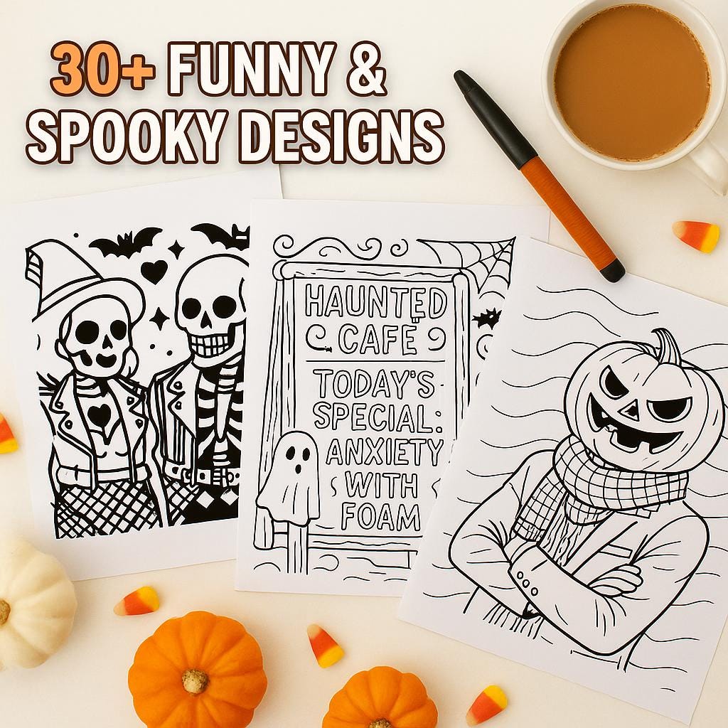 Spooky Season Survival Guide Coloring Book: Funny Halloween Quotes with Witches, Skeletons & Creepy-Cute Designs