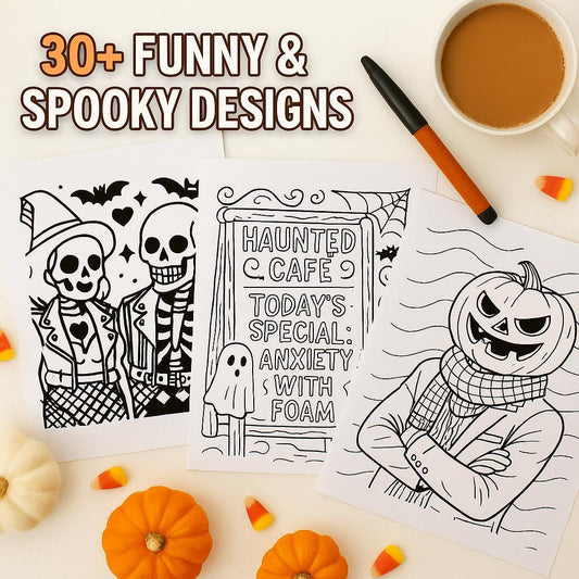 Spooky Season Survival Guide Coloring Book: Funny Halloween Quotes with Witches, Skeletons & Creepy-Cute Designs