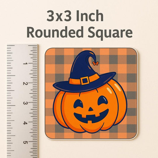 Kawaii Pumpkin Witch Hat Sticker: Glossy Halloween Vinyl Decal