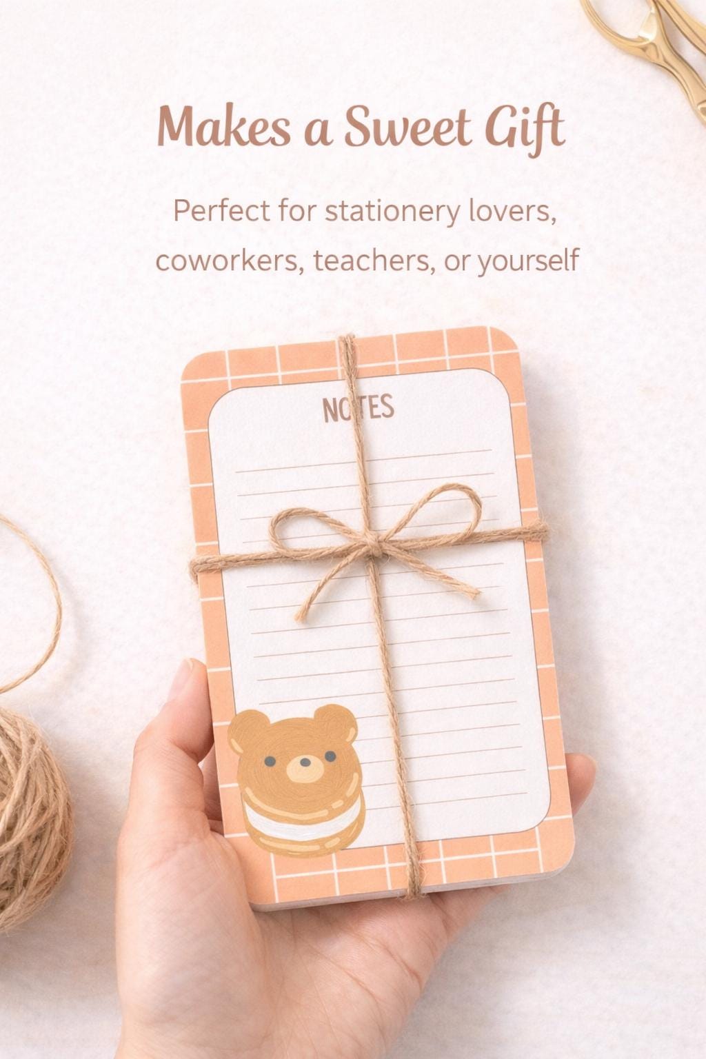 Kawaii Bear Notes Notepad 4x6 Handmade Lined Memo Pad with 50 Pages