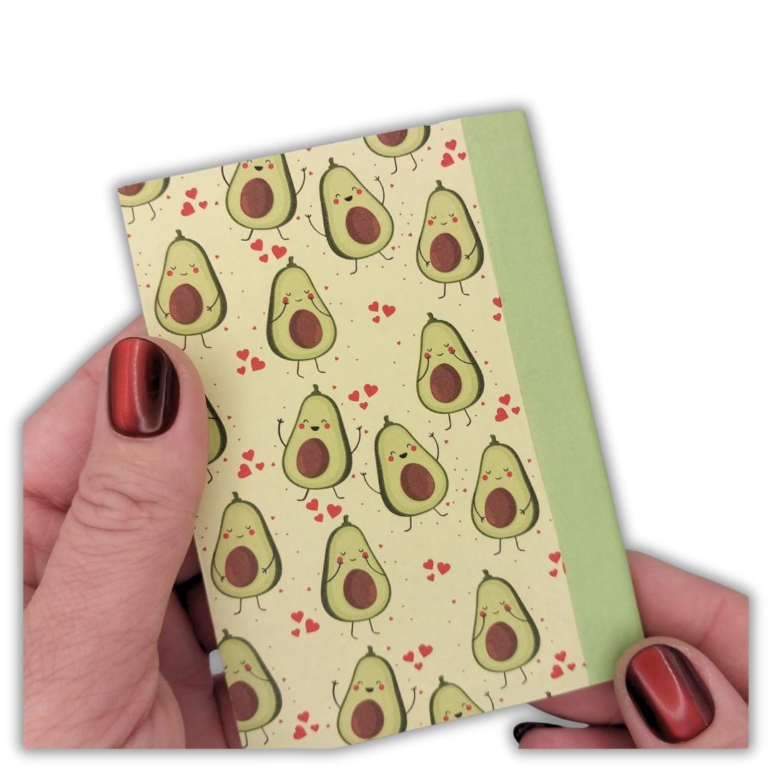 Handmade Mini Avocado Notebook – Pocket Journal, Kawaii Stationery (3.25x4.5 in)
