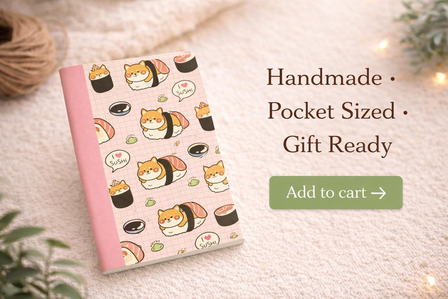 Sushi Dog Mini Notebook – Handmade Kawaii Pocket Journal