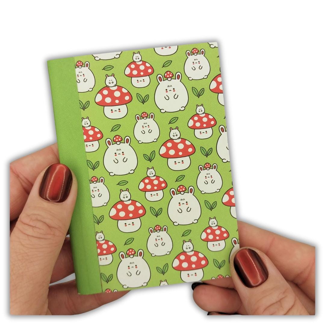 Handmade Mini Composition Notebook – Mushroom Bunny Kawaii Pocket Journal