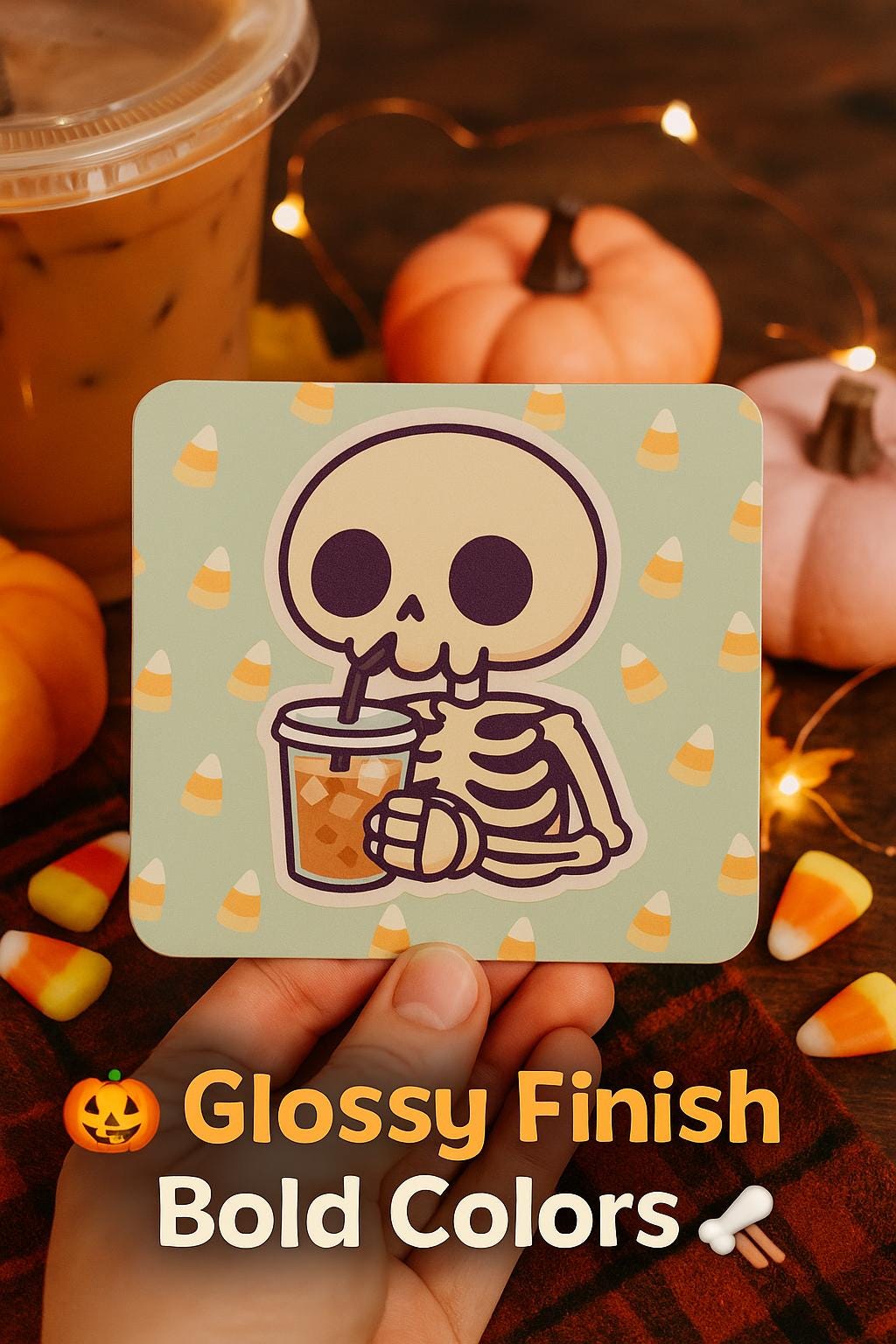 Skeleton Coffee Sticker: Spooky Cute Halloween Vinyl Decal for Laptops, Journals & Water Bottles